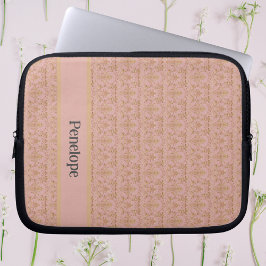 Funda Para Portátil Damasco rosa y dorado personalizado