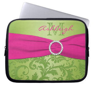 Funda Para Portátil Damasco rosado verde con la FALSA manga del