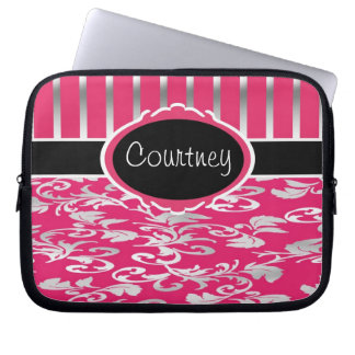 Funda Para Portátil Damasco rosado y de plata con negro