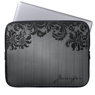 Funda Para Portátil Damascos de aluminio y flores de pincel metálico n