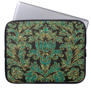 Funda Para Portátil Damascos florales Black Blue-Green y Gold Vintage