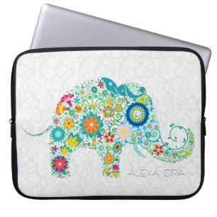 Funda Para Portátil Damascos florales blancos elefantes florales color