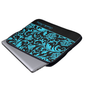 Funda Para Portátil Damascos Florales De Color Negro Y Azul