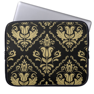 Funda Para Portátil Damask Black Gold: Ornamento clásico.