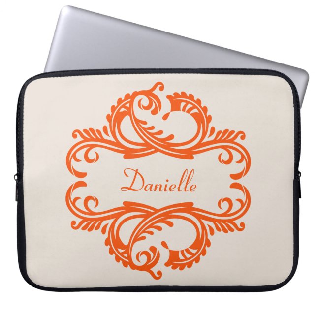 Funda para portátil Damask de Moda naranja (Frente)