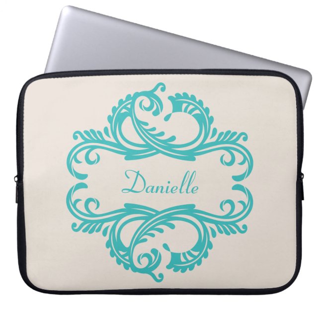 Funda para portátil Damask de Moda verde azulada (Frente)