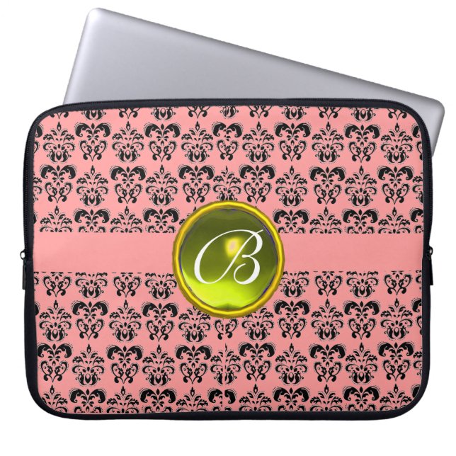 Funda Para Portátil DAMASK GEM STONE MONOGRAM amarillo rosa negro (Frente)