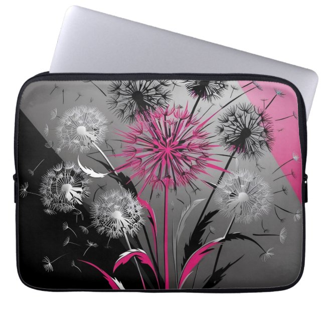 Funda Para Portátil Dandelions Pink Black White Electronics laptop bag (Frente)