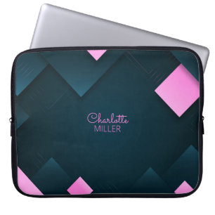 Funda Para Portátil Dark-Pink Abstract Shapes with Custom Name