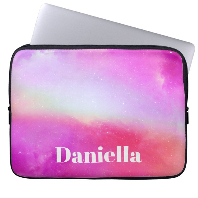 Funda Para Portátil Dark Pink Holographic Sky with Custom Name (Frente)
