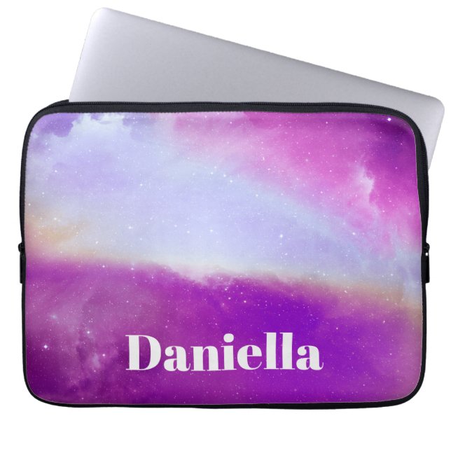 Funda Para Portátil Dark Purple Holographic Sky with Custom Name (Frente)