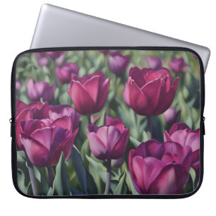 Funda para portátil de arte de tulipanes morados