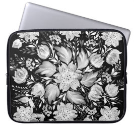 Funda para portátil de arte popular en blanco y ne