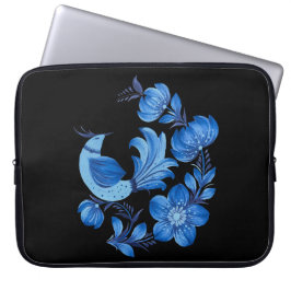 Funda para portátil de arte popular floral azul y