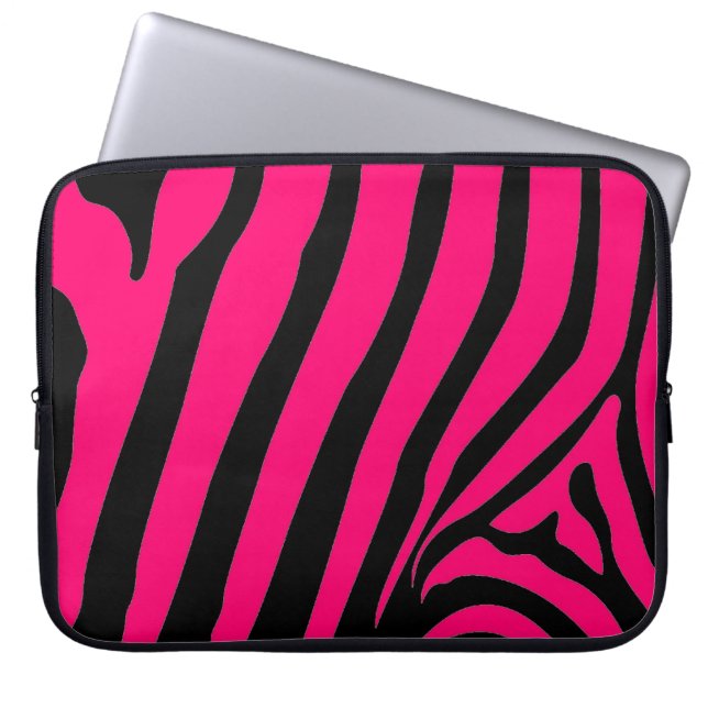 Funda para portátil de banda de cebra rosa (Frente)