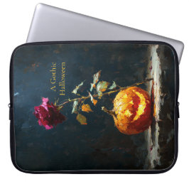 Funda para portátil de calabaza y rosa romántica o