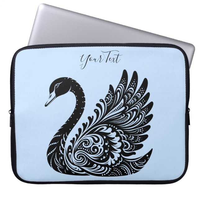 Funda para portátil de cisne decorativa negra (Frente)