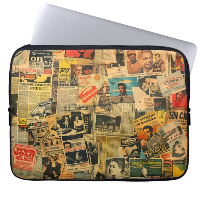 Funda para portátil de collage de periódico antigu (Frente)