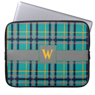 Funda para portátil de cuadros azules y naranjas