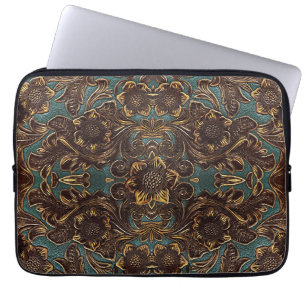 Funda para portátil de cuero con herramientas verd