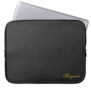 Funda para portátil de cuero negro con nombre pers