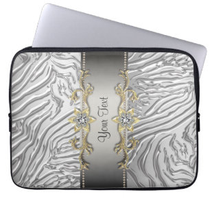 Funda para portátil de diamantes de oro plata cebr