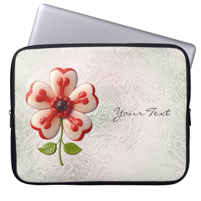 Funda para portátil de Flor Roja Blanca (Frente)