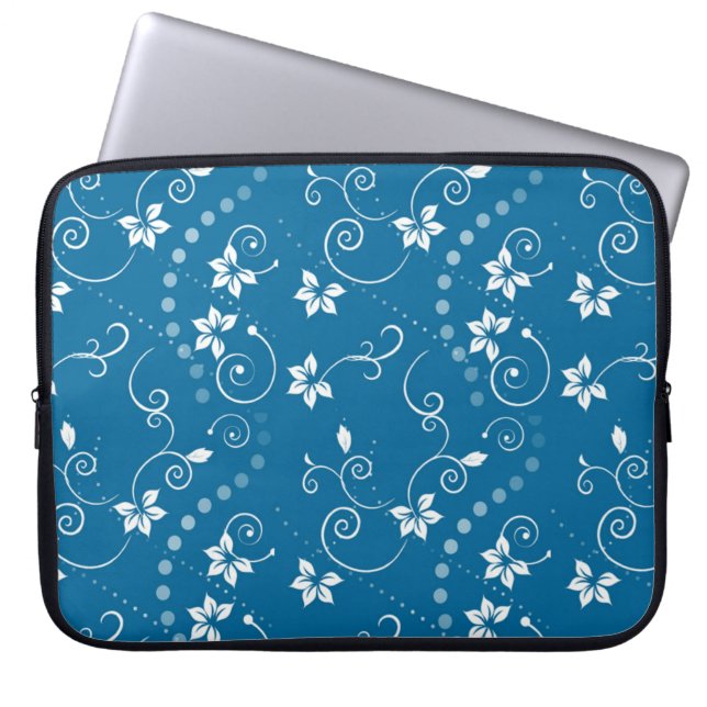 Funda para portátil de flores azules arremolinadas (Frente)