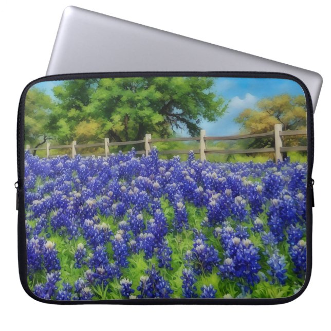 Funda para portátil de flores azules Texas Bluebon (Frente)