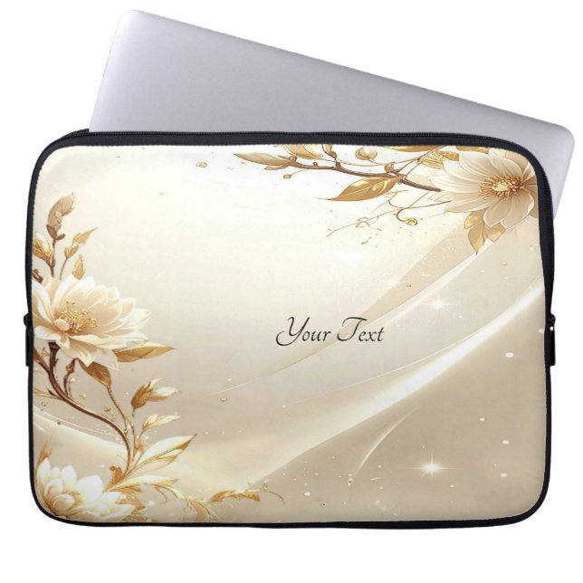 Funda para portátil de flores blancas y doradas (Frente)