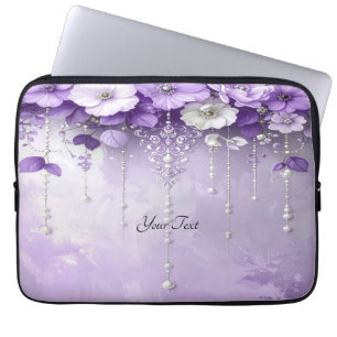 Funda para portátil de flores púrpuras con perlas