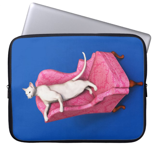 Funda para portátil de gato oriental blanco (Frente)