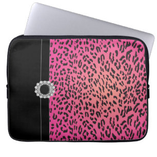 Funda para portátil de leopardo rosa con joyas