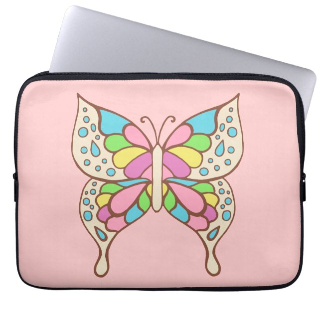 Funda para portátil de mariposa rosa (Frente)