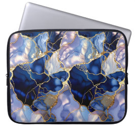 Funda para portátil de mármol Navy con vetas dorad