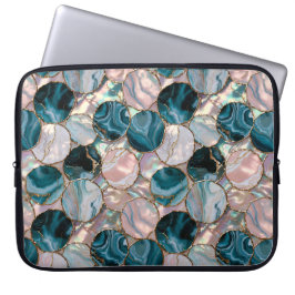 Funda para portátil de mármol teal con diseño circ