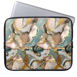 Funda para portátil de mármol teal con veta dorada