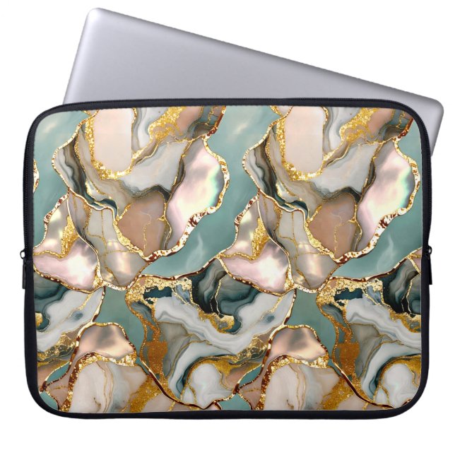 Funda para portátil de mármol teal con veta dorada (Frente)