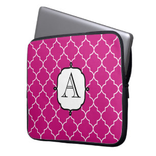 Funda para portátil de monograma rosa brillante