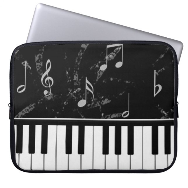 Funda para portátil de música de piano negro y bla (Frente)