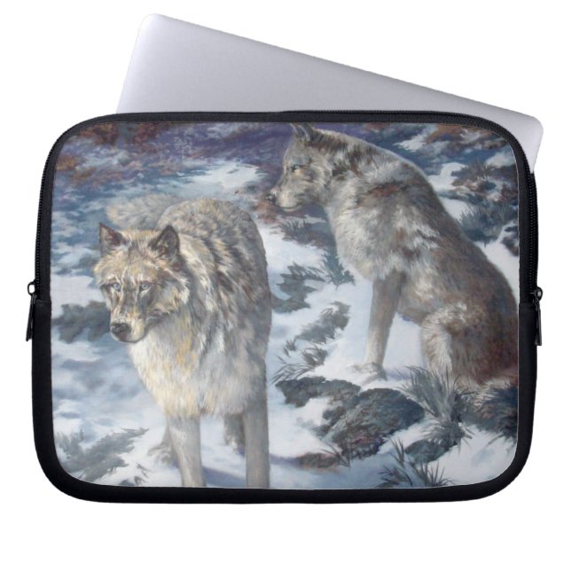 Funda para portátil de neoprene de 10" Par de Lobo (Frente)