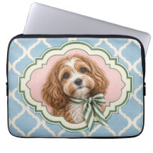 Funda para portátil de perro Cavapoo elegante azul
