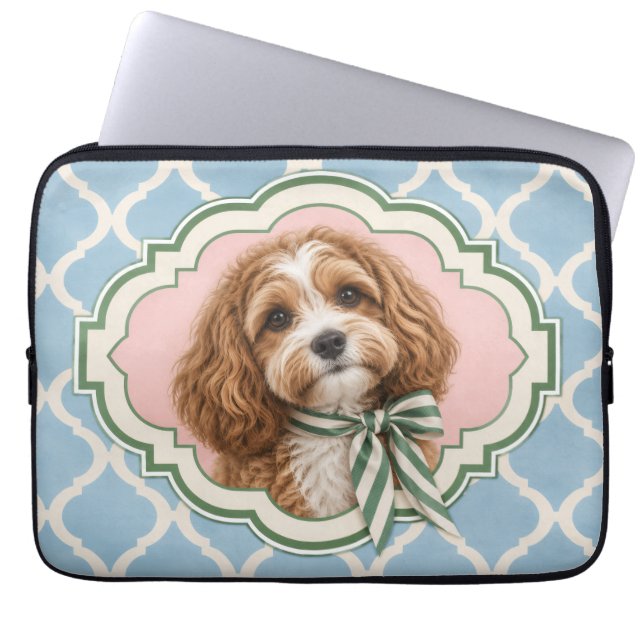 Funda para portátil de perro Cavapoo elegante azul (Frente)