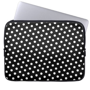 Funda para portátil de punto de polka blanco y ne