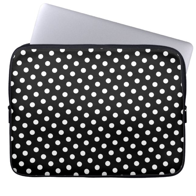 Funda para portátil de punto de polka blanco y neg (Frente)