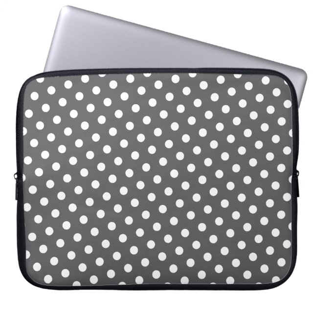 Funda para portátil de punto de polka gris y blanc (Frente)
