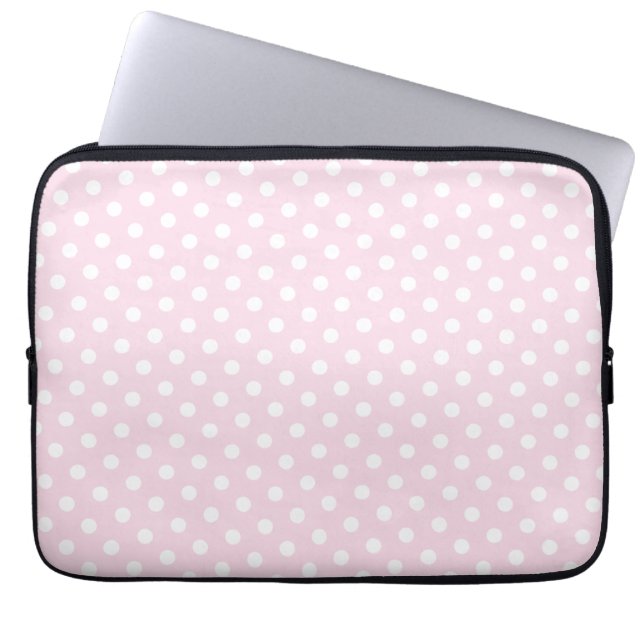 Funda para portátil de punto de polka rosa y blanc (Frente)