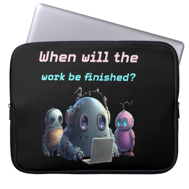 Funda para Portátil de Robots Divertidos - ¿Trabaj (Frente)
