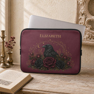 Funda para portátil de rosas borgoña cuervo gótico