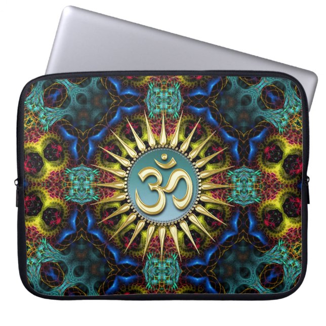 Funda para portátil de Tapiz Fractal Teal+Azul con (Frente)